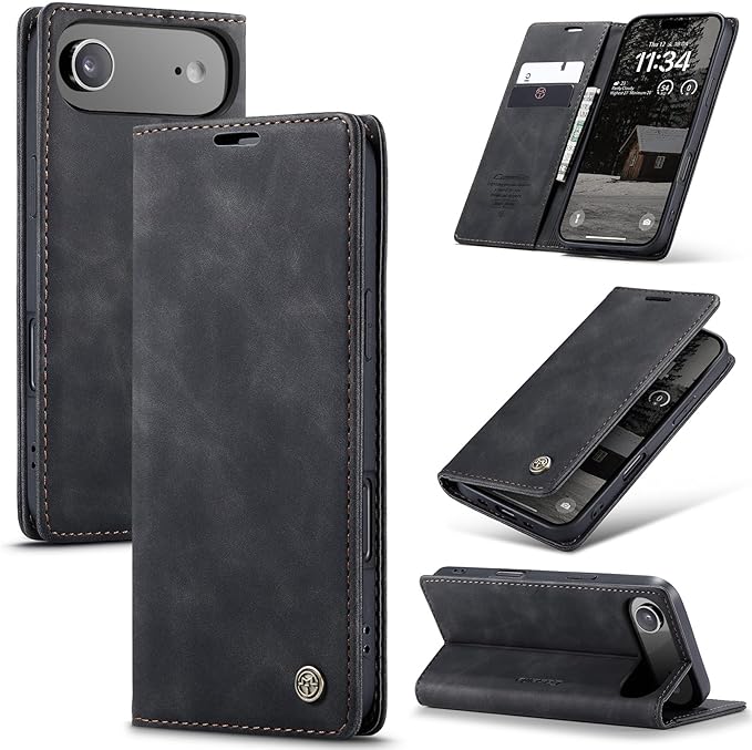 for iPhone 17 Air Case, Flip Wallet Leather Case with Card Holder Magnetic Closure Shockproof Kickstand Protective Phone Cases Cover for iPhone 17 Air, Black