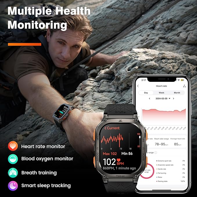 KOSPET Tank M3 Ultra Smart Watch with GPS, 50M Waterproof, Compass, Altitude, Air Pressure, 480mAh Extra Large Battery, Full Stainless Steel, Bluetooth Call, 1.96'' AMOLED Always-on Display, AI Voice