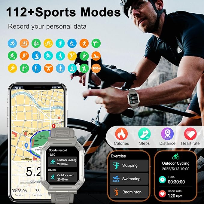 Smart Watch for Men Fitness Tracker: Military Smart Watches for Men Digital Mens Watches Make/Answer Call Running Waterproof Smartwatch Android Phones iPhone Samsung Compatible Heart Rate Monitor