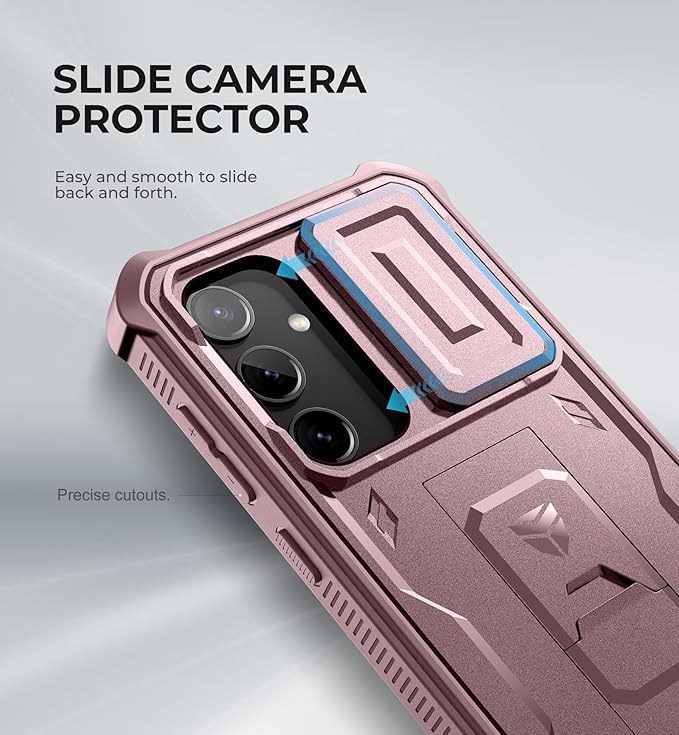 Dexnor for Samsung Galaxy S24 Case with Built-in Slide Camera Cover & Screen Protector & Kickstand, Heavy-Duty Shockproof Rugged Case Full-Body Bumper Protective Cover for Galaxy S24 (2024),Peony Pink