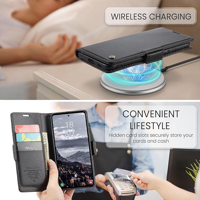 AUPAI for Samsung Galaxy S25 Plus Wallet Case with Credit Card Holder, PU Leather RFID Blocking Folio Flip Kickstand Magnetic Clasp Protective Phone Cover for Women Men Black