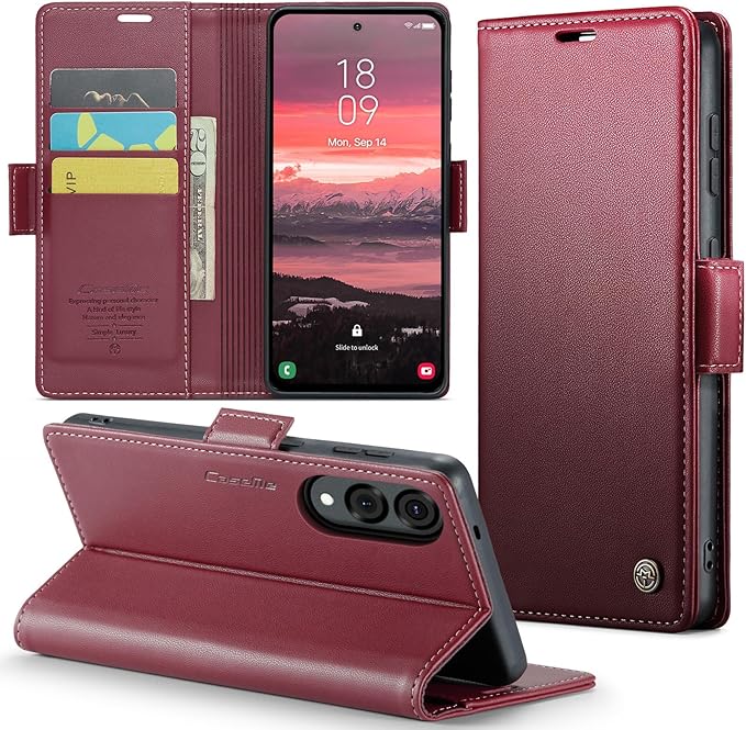 for Samsung Galaxy S25 Edge Case, Premium PU Leather Wallet Case Flip Cover with [RFID Blocking][Card Holder][Stand Function] Shockproof Protective for Samsung Galaxy S25 Edge, Red