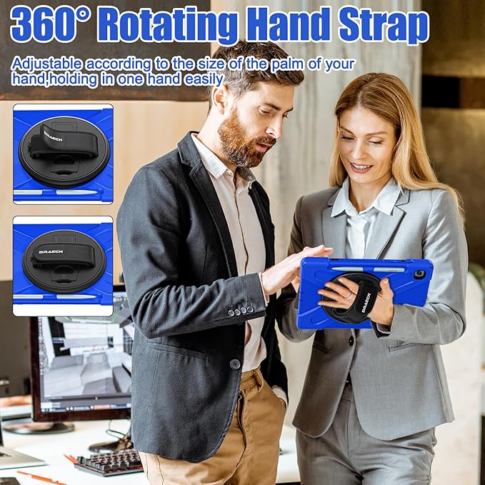 BRAECNstock Case for Samsung Galaxy Tab S6 Lite 10.4 Inch 2024/2022/2020 (SM-P620/P610/P619) Shockproof Protective Cover with Rotating Hand Strap Kickstand Pen Holder Galaxy S6 Lite Kids Case - Blue