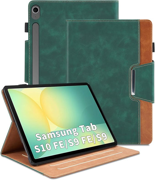 Case for Samsung Galaxy Tab S10 Lite/S10 FE/S9 FE 10.9 Inch/S9 11 Inch - Multi-Angle Stand Cover with Pocket, PU Leather Folio Case with Magnetic Clasp, Auto Wake/Sleep Smart Tablet Cover, Green