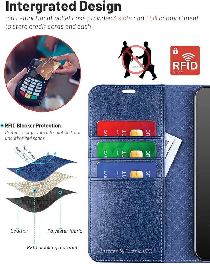 OCASE Compatible with Galaxy S23 5G Wallet Case, PU Leather Flip Folio Case with Card Holders RFID Blocking Kickstand [Shockproof TPU Inner Shell] Phone Cover 6.1 Inch (2023) -Blue