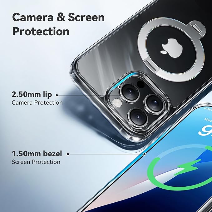 CASEKOO 360 Spin Max Magnetic Titanium Stand for iPhone 16 Pro Case [Fit with Magsafe][16FT Military Protection] [No-Yellow Crystal Clear] Slim 16 Pro Case with Stand 6.3'', Clear