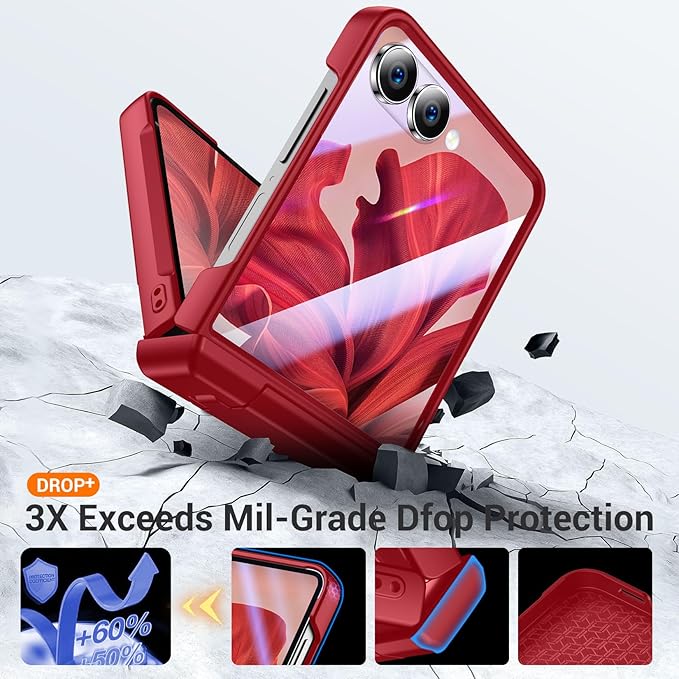 Temdan for Samsung Galaxy Z Flip 7 Case with [Built-in Front Screen Protector] [Kickstand][Hinge Protection][Hard PC] Ultra-Thin Shockproof Protective Phone Case for Galaxy Z Flip 7-Red