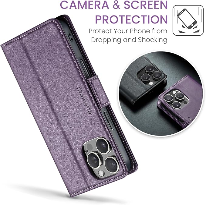 for iPhone 16 Pro Case, Premium PU Leather Wallet Case Flip Cover with [RFID Blocking][Card Holder][Stand Function] Shockproof Protective for iPhone 16 Pro 6.3", Purple