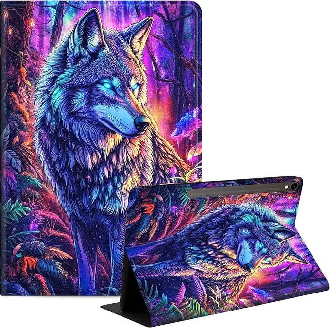Case for Samsung Galaxy Tab S10 FE/ S9 FE 5G 10.9 Inch/Tab S9 11 Inch, Slim PU Leather Stand Cover with Auto Wake/Sleep, Multi-Angle Viewing & Shockproof, Majestic Wolf