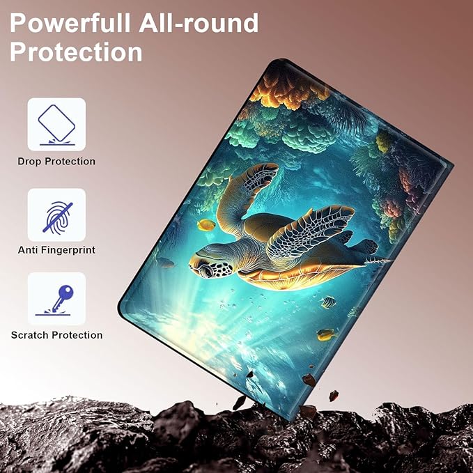 Case for Samsung Galaxy Tab S10 Ultra/Galaxy Tab S9/S8 Ultra 14.6-Inch, Slim PU Leather Stand Cover with Auto Wake/Sleep, Multi-Angle Viewing & Shockproof, Sea Turtle