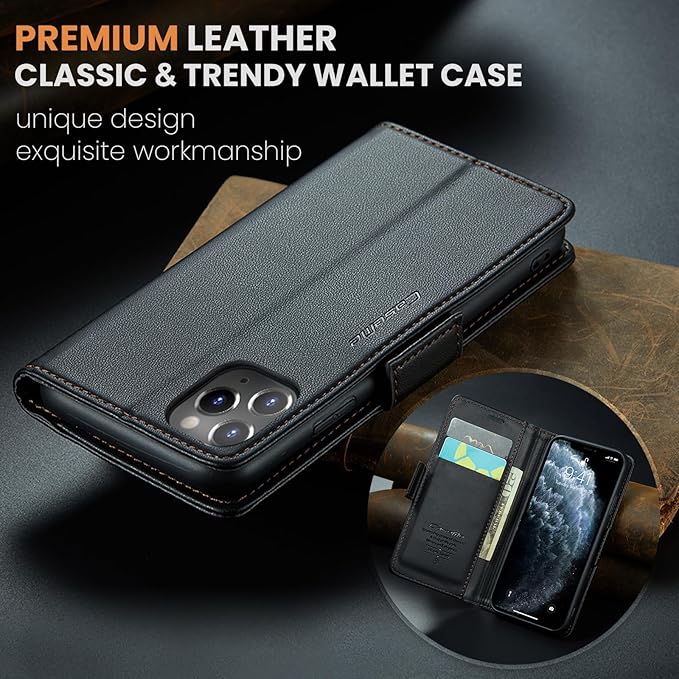 for iPhone 11 Pro Case, Premium PU Leather Wallet Case Flip Cover with [RFID Blocking][Card Holder][Stand Function] Shockproof Protective for iPhone 11 Pro 5.8", Black