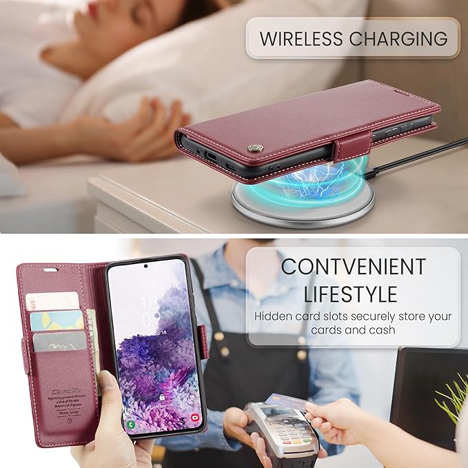 Case for Samsung Galaxy S20 Wallet Case, RFID Blocking PU Leather Flip Folio Cover Card Holder Kickstand Shockproof Phone Case Compatible with Samsung Galaxy S20, Red