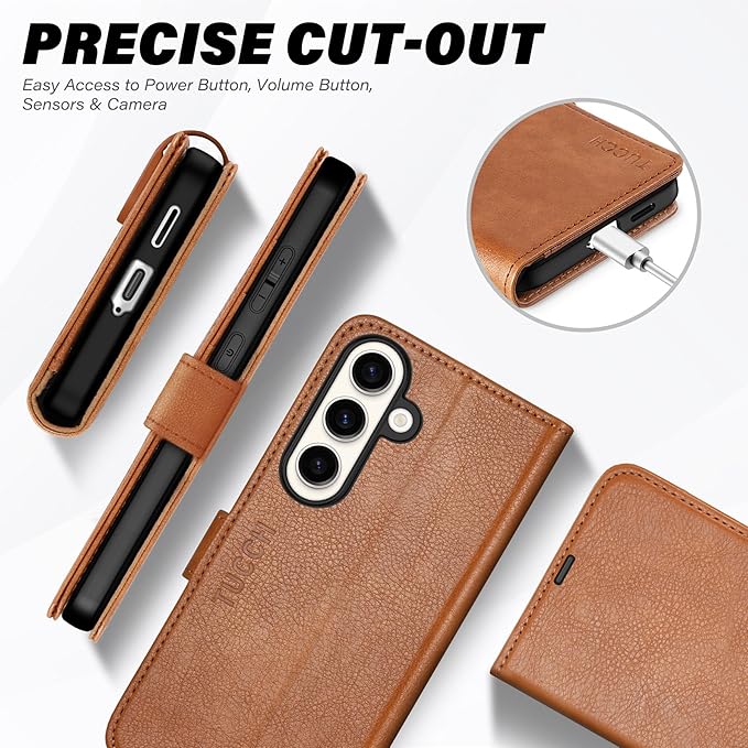 TUCCH Wallet Case for Galaxy S25 Plus 5G with [TPU Shockproof Interior Case] [RFID Blocking] Folio Stand Card Slot, Magnetic PU Leather Protect Folio Cover Compatible with Galaxy S25 Plus, Light Brown