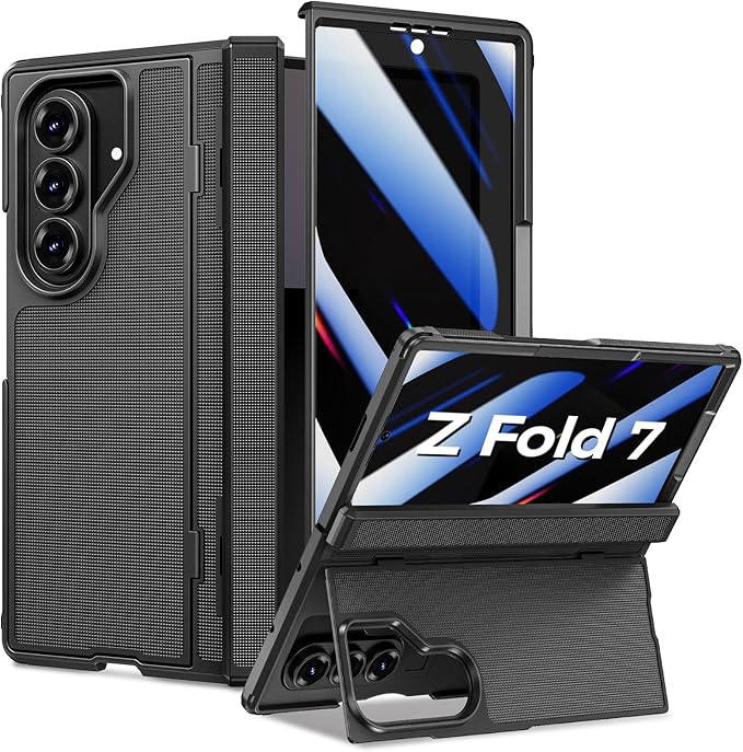 for Samsung Galaxy Z Fold 7 Case with Privacy Screen Protector, Kickstand & Hinge Protection – Rugged Hard 360° Full Body Protective Phone Cover Case for Z Fold 7 5G 2025 - Black