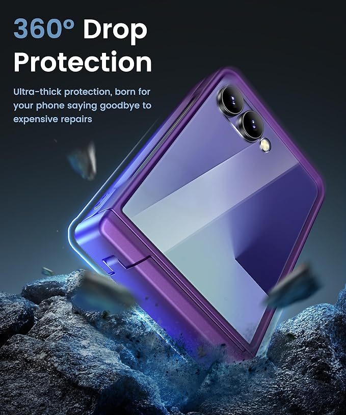 Vihibii for Samsung Galaxy Z Flip 7 Slim Case with Stand & Hinge Protection & Outer Screen Protector & Non-Slip Texture, Shockproof Durable Phone Case for Samsung Galaxy Z Flip 7 5G 2025, Dark Purple