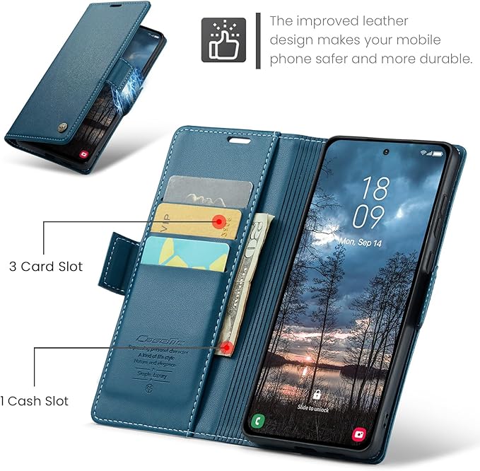 for Samsung Galaxy S25 Edge Case, Premium PU Leather Wallet Case Flip Cover with [RFID Blocking][Card Holder][Stand Function] Shockproof Protective for Samsung Galaxy S25 Edge, Blue