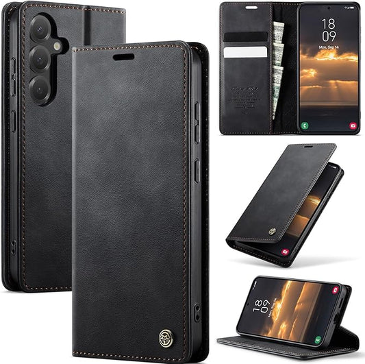 Wallet Case for Samsung Galaxy S24 5G Leather Wallet Flip Cover with Card Holder, Kickstand, Magnetic Closure, RFID Blocking TPU Shockproof Phone Case Compatible with Galaxy S24, Black