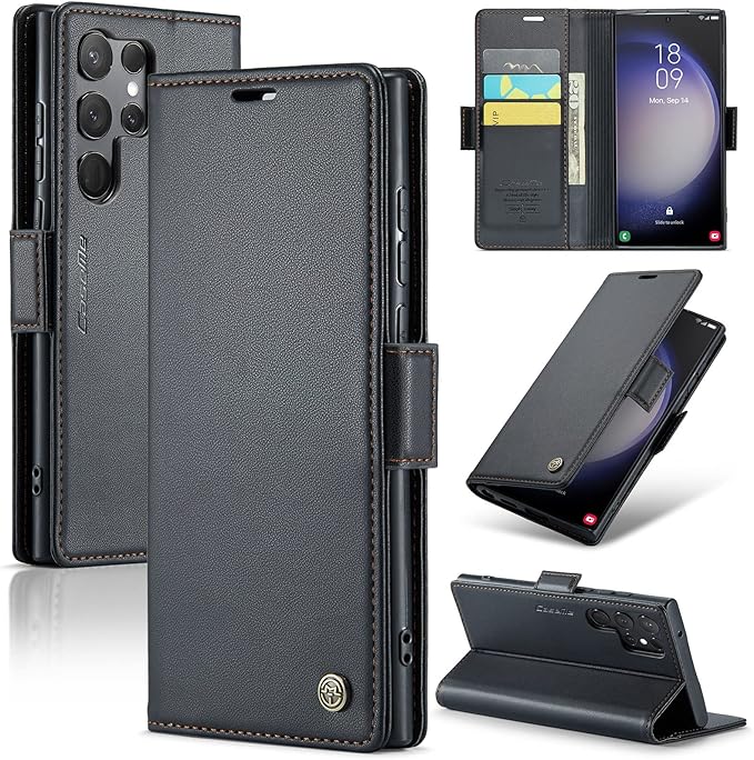 Case for Samsung Galaxy S23 Ultra Wallet Case, RFID Blocking PU Leather Flip Folio Cover Card Holder Kickstand Shockproof Phone Case Compatible with Samsung Galaxy S23 Ultra, Black