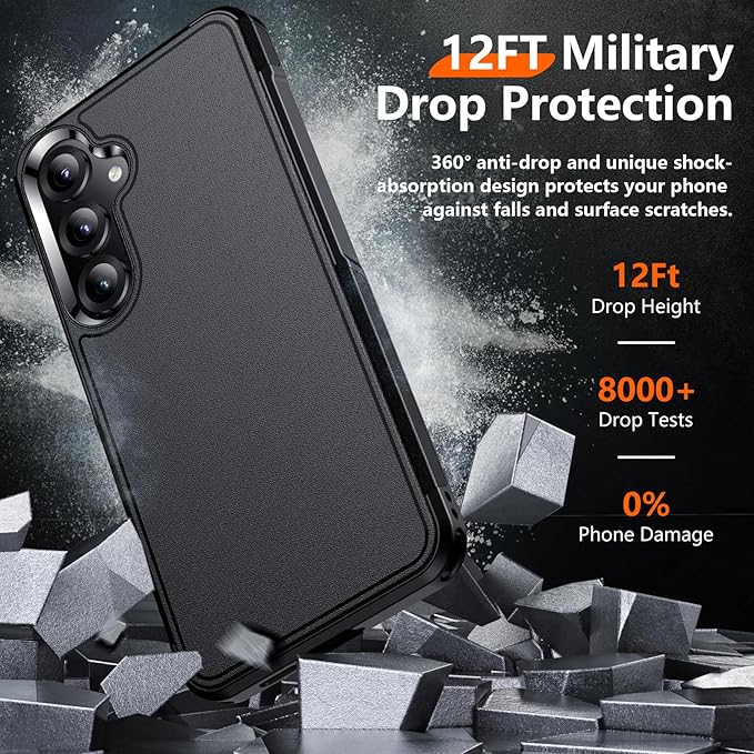 Red2Fire for Samsung Galaxy S25 Case, [Military Grade Drop Protection] Heavy Duty Full Body Shockproof Protection Non-Slip Phone Case for S25 Case 6.2 inch,Black