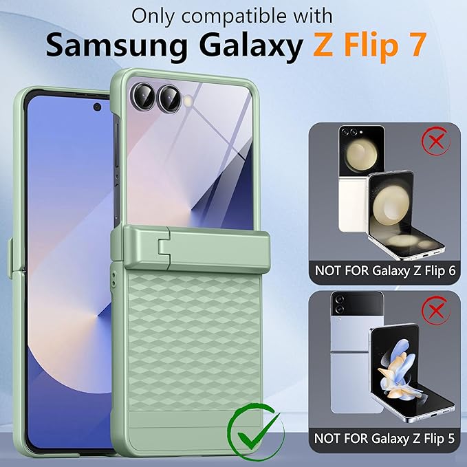 Magnetic for Samsung Galaxy Z Flip 7 Case [Hinge Protection＆Kickstand][Compatible with MagSafe][Built-in Screen Protector] Full-Body Military Protection Phone Case for Samsung Z Flip 7 Mint Green