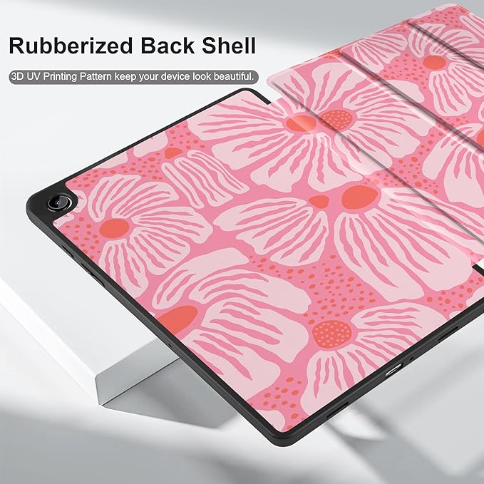 MEEgoodo Case for Samsung Galaxy Tab A9 Plus 11 inch Cover 2024 2023 with S Pen Holder, A9+ Smart Tablet Cases with Leather Trifold Stand+Soft TPU Back Shell+Smart Auto Wake/Sleep, Pink Style Floral