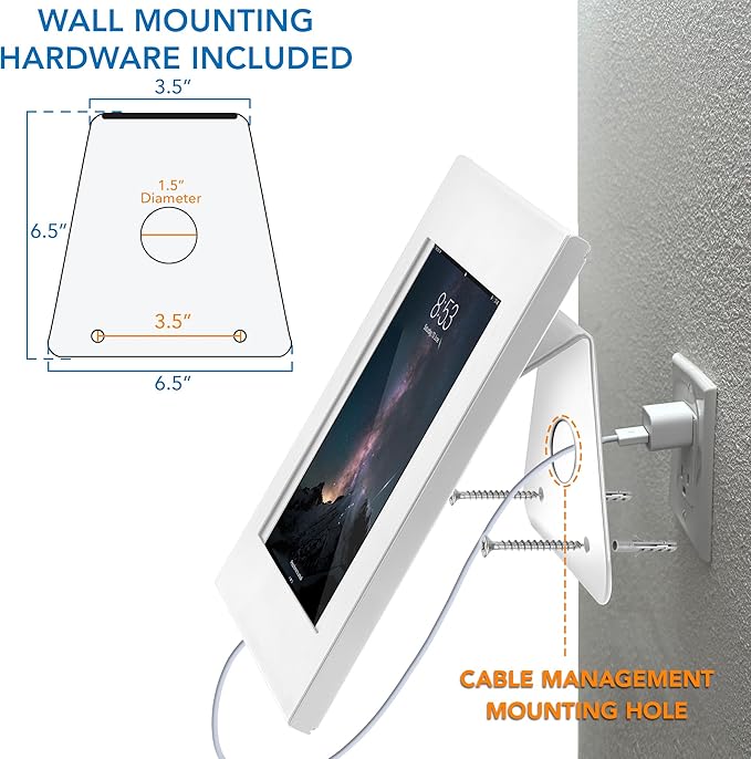 Mount-It! Anti-Theft Tablet Kiosk, Locking Tablet Enclosure with Counter Top and Wall Mount Base, Universal Enclosure for iPads Gen 7, 8, 9 and 10, iPad Pro, iPad Air, White