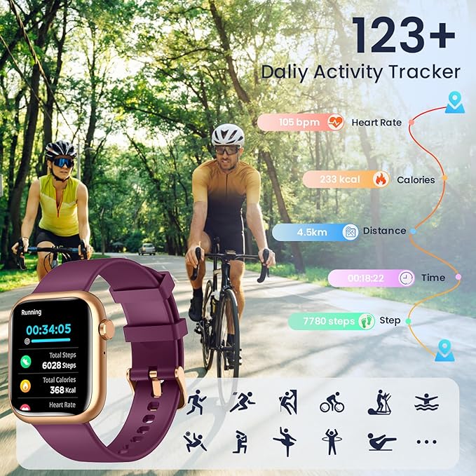 Smartwatch Women Fitness Tracker Watch: Red Smart Watches for Women Make Answer Bluetooth Call Android Phones iPhone Compatible 123+ Sport Modes IP68 Waterproof Digital Pedometer Heart Rate Monitor