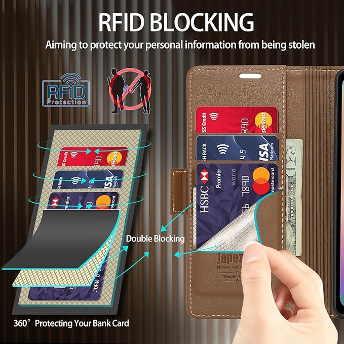 japezop iPhone 15 Pro 5G Wallet Case with [RFID Blocking],Card Holder Kickstand Magnetic,Leather Flip Case Wallet for iPhone 15 Pro 5G 6.1 Inch (Fashion Brown)