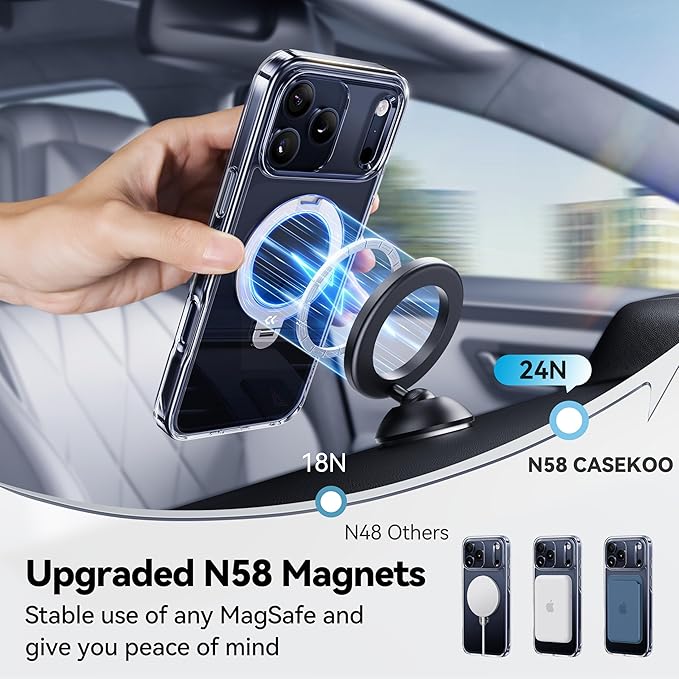 CASEKOO Clear for iPhone 17 Pro Max Case with 360 Spin Magnetic Stand [Fit for MagSafe][17FT Military Protection] Slim Polished for iPhone 17 ProMax Case with Stand 6.9'', Clear