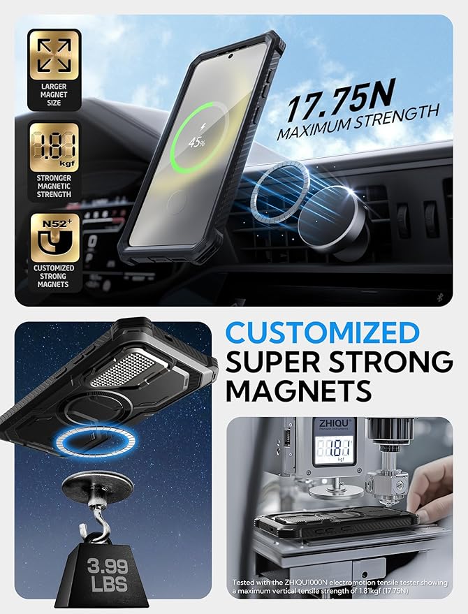 i-Blason for Samsung Galaxy S25 Case with Camera Cover Stand [MagSafe Compatible] [Built-in Screen Protector] Full-Body Military-Grade Protection Rugged Magnetic Phone Case for S25 6.2'', Black