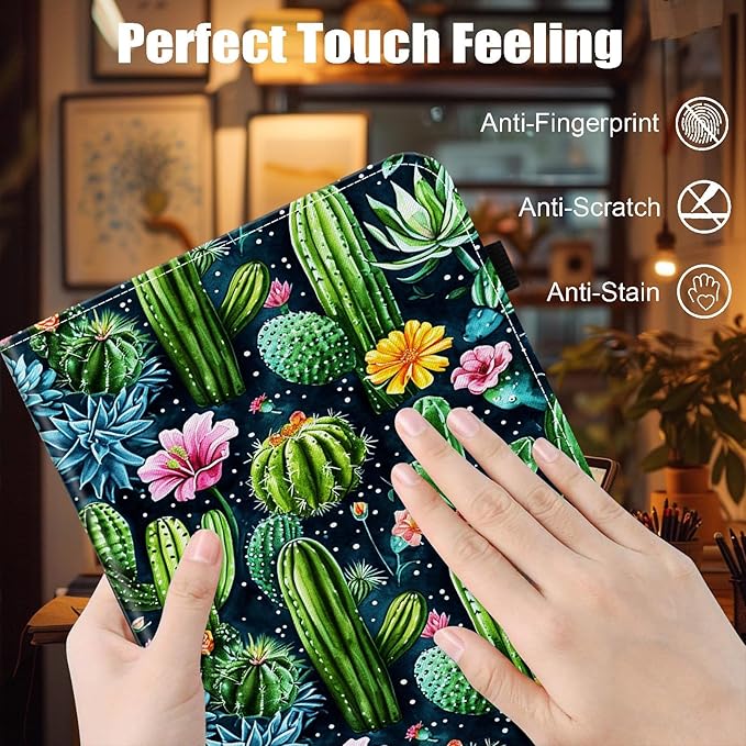 Case for Samsung Galaxy Tab A9 Plus/A9+ 5G 11 Inch 2023 Model (SM-X210/X216/X218),Card Slot PU Leather TPU Case Pen Holder Auto Wake Sleep,Cute Cactus
