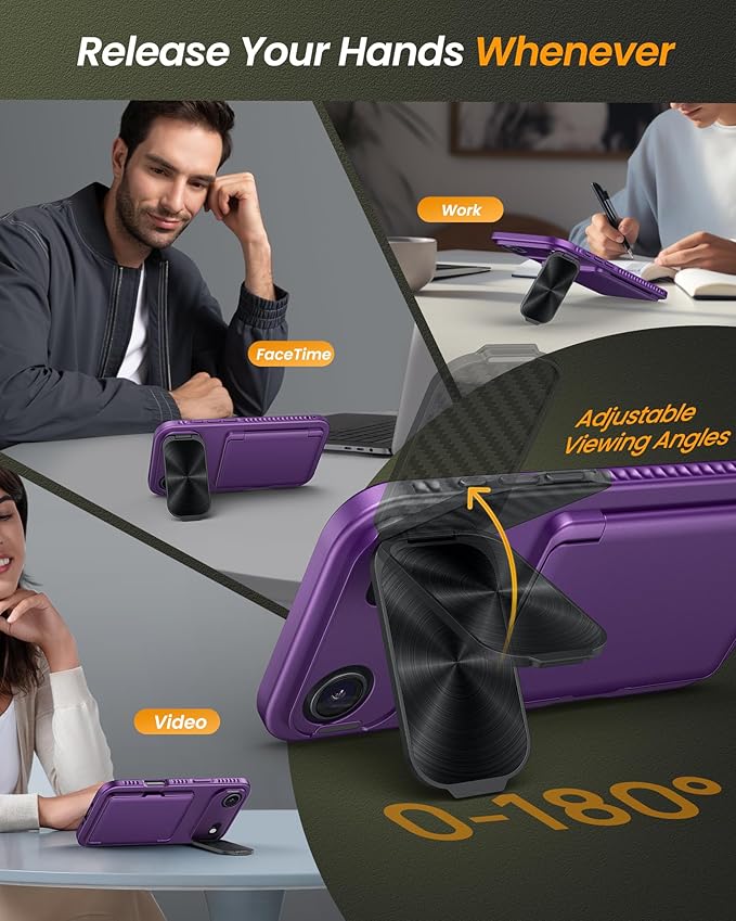 for iPhone Air Case, Built-in Card Holder & Stand & Lens Cover, Military Grade Drop Tested Soft Silicone Edge Rugged Kickstand Full Body Protective Wallet Phone Case for iPhone Air 2025, Purple