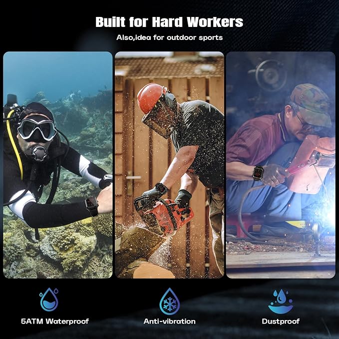 Indestructible Smart Watch for Men Android iOS Phones (Answer/Make Call) 680mAh IP69 Waterproof Military Rugged Tactical Smartwatch Fitness Tracker Watch With Heart Rate Blood Pressure Sleep Monitor