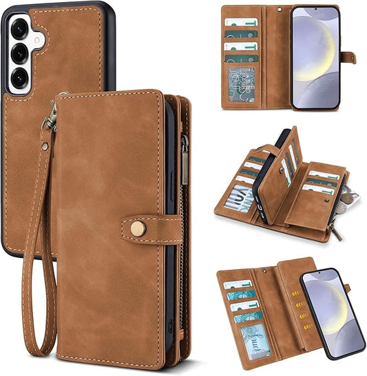 TwoHead for Samsung Galaxy S24 Plus Wallet Case with Card Holder,Detachable Magnetic Phone Case for Galaxy S24 Plus,PU Leather All-Round Protective Phone Cover Wallet with Strap(6.6 in, Brown)