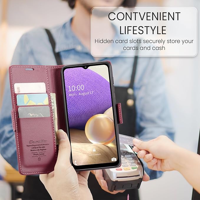 for Samsung Galaxy A32 5G Case, Premium PU Leather Wallet Case Flip Cover with [RFID Blocking][Card Holder][Stand Function] for Samsung Galaxy A32 5G (Non 4G Version), Red