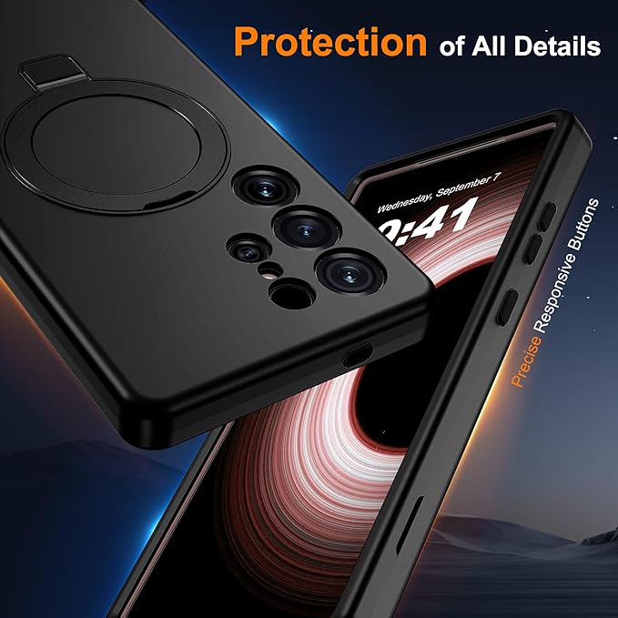 Designed for Samsung Galaxy S25 Ultra Case with Magnetic Ring Stand [Compatible with Mag-Safe][Military Grade Drop Protection][Build in Kickstand] S25 Ultra Phone Case 6.9",Black
