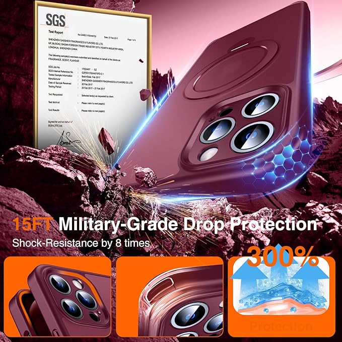 360° O-Ring MagStander for iPhone 12 Pro Max Case with Magnetic Kickstand Ring Holder [Compatible with MagSafe][360°Rotate Stand][Military Shockproof] iPhone 12 Pro Max Phone Cover Burgundy