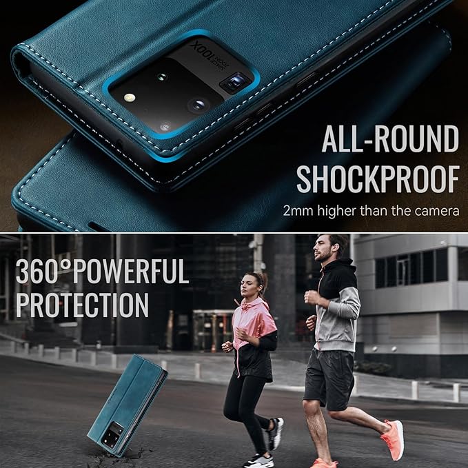 Wallet Case for Samsung Galaxy S20 Ultra Leather Wallet Flip Cover with Card Holder, Kickstand, Magnetic Closure, RFID Blocking TPU Shockproof Phone Case Compatible with S20 Ultra,Blue-Green