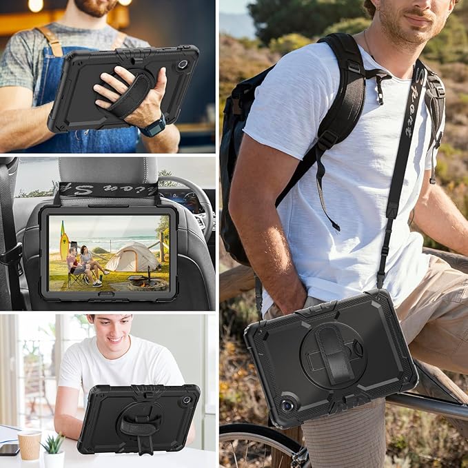 HXCASEAC Case for Samsung Galaxy Tab S6 Lite 10.4 inch, Protective with Screen Protector/Hand Strap/S Pen Holder, Shockproof S6 Lite Tablet Case 2024/2022/2020 SM-P610 SM-P613 SM-P620 - Black