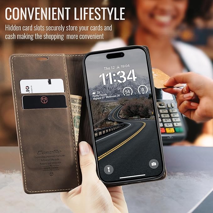 for iPhone 17 Air Case, Flip Wallet Leather Case with Card Holder Magnetic Closure Shockproof Kickstand Protective Phone Cases Cover for iPhone 17 Air, Coffee