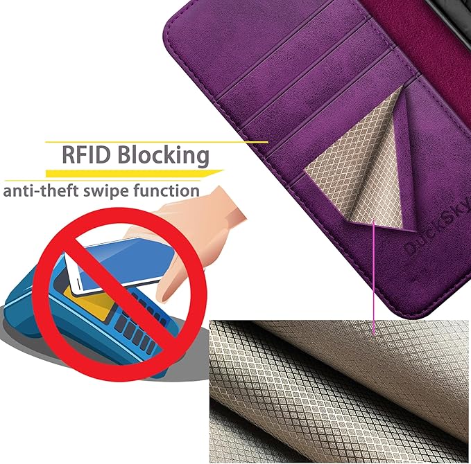Compatible with Samsung Galaxy S25 Ultra Genuine Leather Wallet case【RFID Blocking】【4 Credit Card Holder】【Real Leather】 Flip Folio Book Phone case Cover Women Men for S25 Ultra case Purple