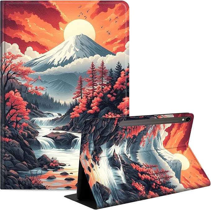 Case for Samsung Galaxy Tab S10 FE/ S9 FE 5G 10.9 Inch/Tab S9 11 Inch, Slim PU Leather Stand Cover with Auto Wake/Sleep, Multi-Angle Viewing & Shockproof, Mount Fuji Landscape
