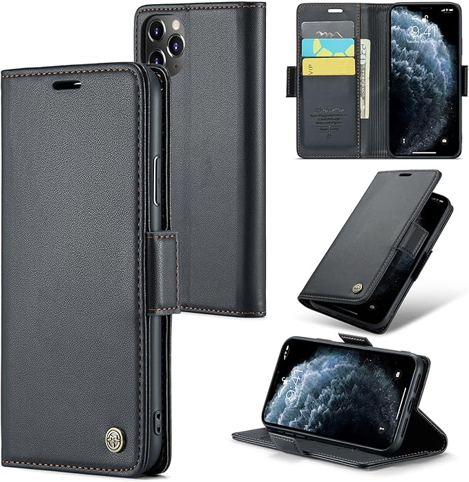 for iPhone 11 Pro Max Case, Premium PU Leather Wallet Case Flip Cover with [RFID Blocking][Card Holder][Stand Function] Shockproof Protective for iPhone 11 Pro Max, Black