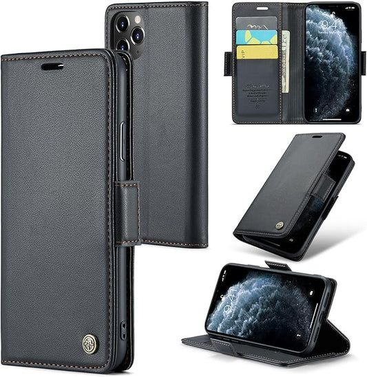 for iPhone 11 Pro Max Case, Premium PU Leather Wallet Case Flip Cover with [RFID Blocking][Card Holder][Stand Function] Shockproof Protective for iPhone 11 Pro Max, Black