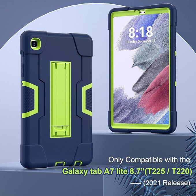 Case for Samsung Galaxy Tab A7 Lite 8.7-Inch 2021 (SM-T227/T225/T220), 3 in 1 Heavy Duty Rugged Shockproof Kickstand Hybrid Three Layer Protective Cover, Navy Blue