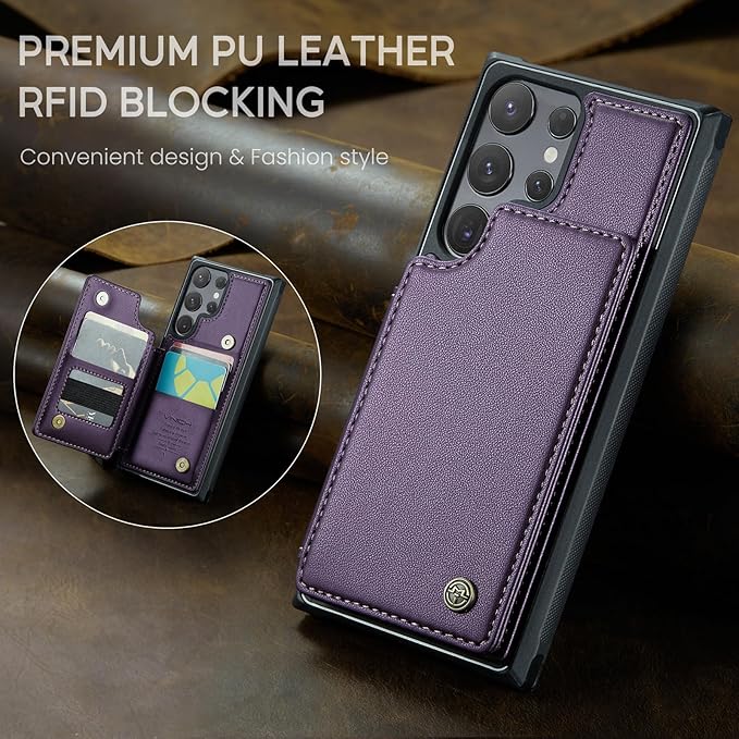 Vinich for Samsung Galaxy S25 Ultra Wallet Case with Card Holder, RFID Blocking Credit Slots Kickstand Shockproof Phone Cover for Women Men, Purple