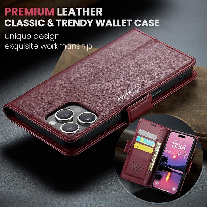 for iPhone 16 Pro Max Case, Premium PU Leather Wallet Case Flip Cover with [RFID Blocking][Card Holder][Stand Function] Shockproof Protective for iPhone 16 Pro Max 6.9", Red