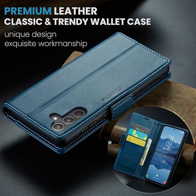 for Samsung Galaxy A55 5G Case, Premium PU Leather Wallet Case Flip Cover with [RFID Blocking][Card Holder][Stand Function] Shockproof Protective for Samsung Galaxy A55, Blue