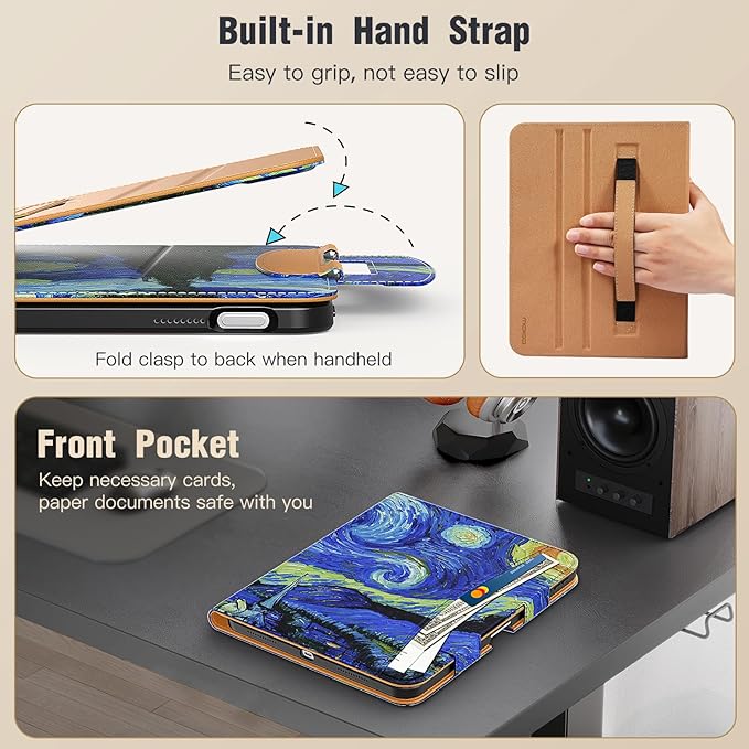 MoKo for iPad (A16) 11th Generation Case 11 inch 2025, iPad 10th Generation Case 10.9" 2022 with Pencil Holder & Pocket, Premium Leather Folio Stand Cover, Multiple Viewing Angles, Starry Night