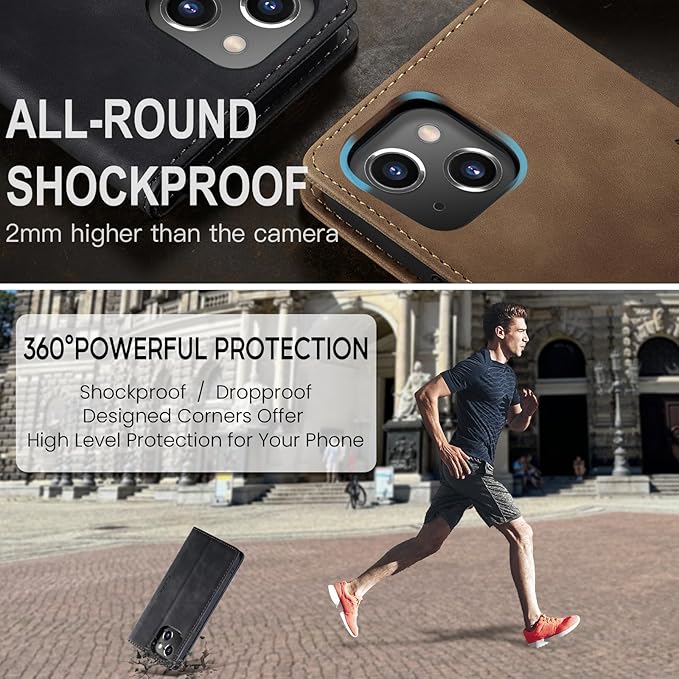 for iPhone 15 Plus Case, Flip Wallet Leather Case with Card Holder Magnetic Closure Shockproof Kickstand Protective Phone Cases Cover for iPhone 15 Plus, Black